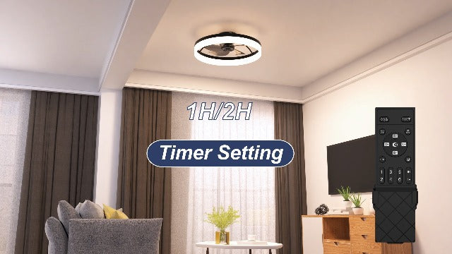 VOLISUN Low Profile Ceiling Fans with Lights and Remote, Fandelier Ceiling Fan Flush Mount, 3000K-6500K Smart Bladeless LED Fan Light, Black Modern Ceiling Fans with Lights for Bedroom