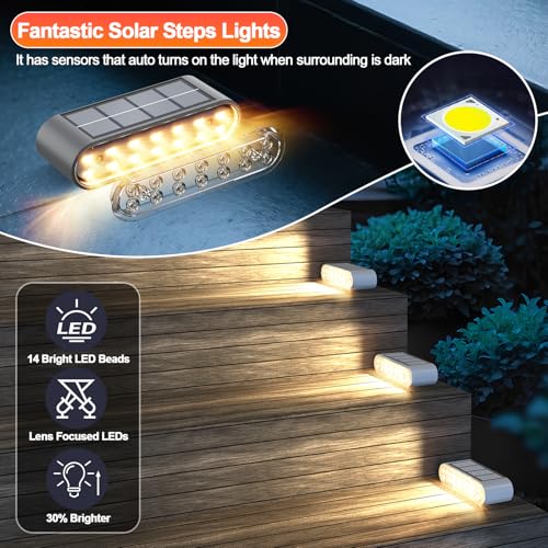 Solar Step Lights Outdoor — 8-Pack Waterproof 3000K Warm - Image 4