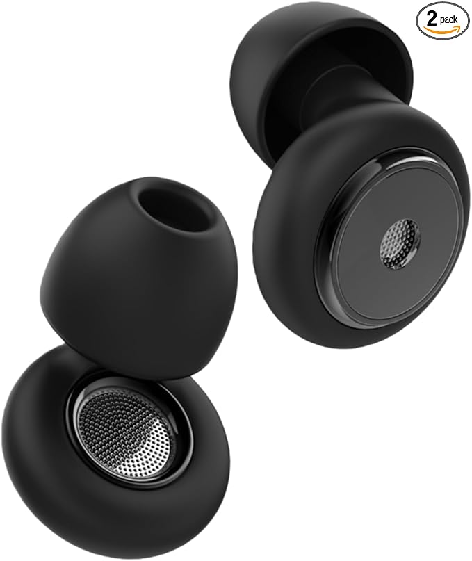 Ultra-Quiet Ear Plugs, 45dB Smart Noise-Canceling Earplugs, Comfortable Reusable Silicone Earplugs for Sleep,Travel, and Concerts (Black&Silver, One Size)