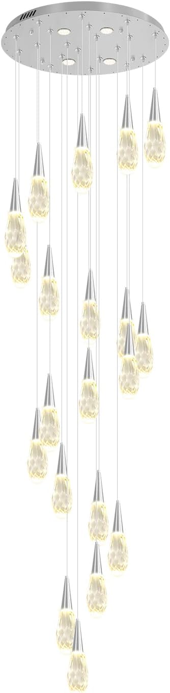 20 Lights Large Chandelie for High Ceiling Siver Pendant Light Fixture with Dimmable Big Crystal Chandelier for Staircase Foyer Villa