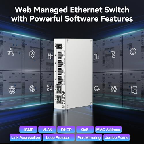 SODOLA 6 Port 2.5Gb Easy Web Managed Switch,4x2.5G RJ-45,2x10G SFP+