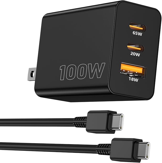 100W USB C Charger Block,3 Port GaN+ USB-C Wall Charger,65W Type C Multi Port Power Super Fast Charging Block Adapter&6FT Cable for iPhone 17/16 Air Pro Max,iPad,Samsung Galaxy Series,MacBook (Black)