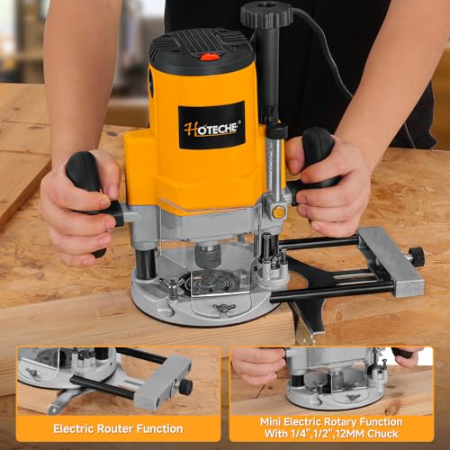 Hoteche Wood Router 2400W Power Router for woodworking Fixed Base Routing Machine with 1/4", 1/2" and 12mm Collet