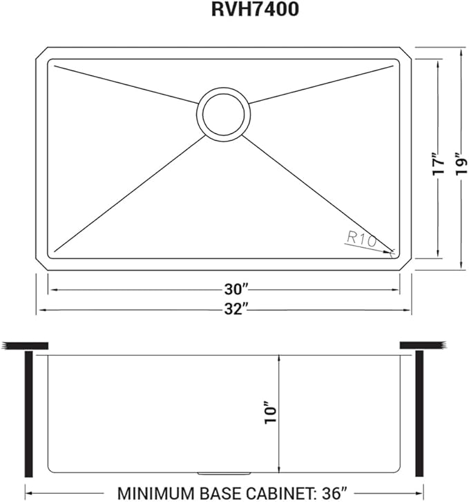 Ruvati 32-inch Rounded Corner Undermount Kitchen Sink Single Bowl – 16 Gauge Stainless Steel Kitchen Sink with Accessories and Brushed Finish hides scratches, Easy-to-Clean Undermount Sinks - RVH7400