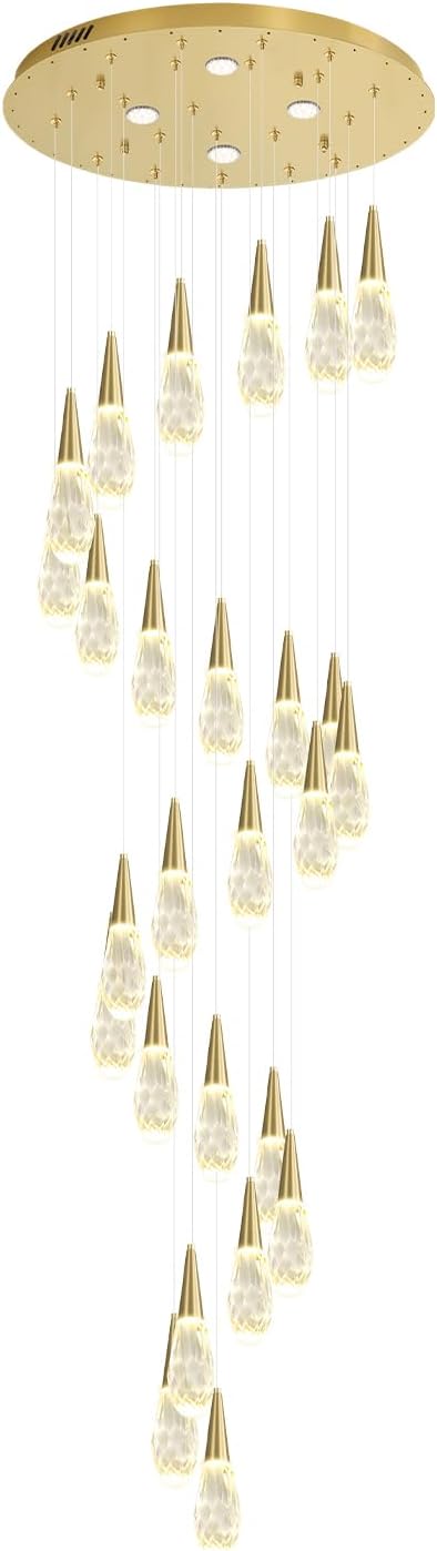 26-Lights Large Chandelier for High Ceiling Gold Crystal Pendant Light Fixture Extra Large Chandelier for Staircase Foyer Villa Living Room