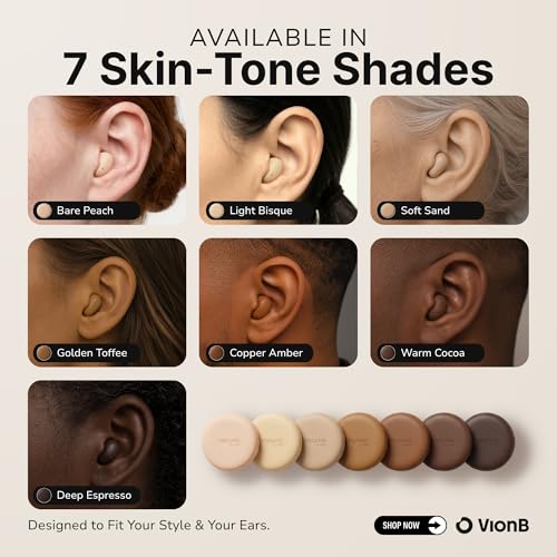 Air Skin Tones Invisible Earbuds for Small Ears - Wireless Bluetooth 5.4, Skin-Matching Mini Stemless Ear Buds, IPX5 Waterproof, Crystal Clear Calls (Warm Cocoa)