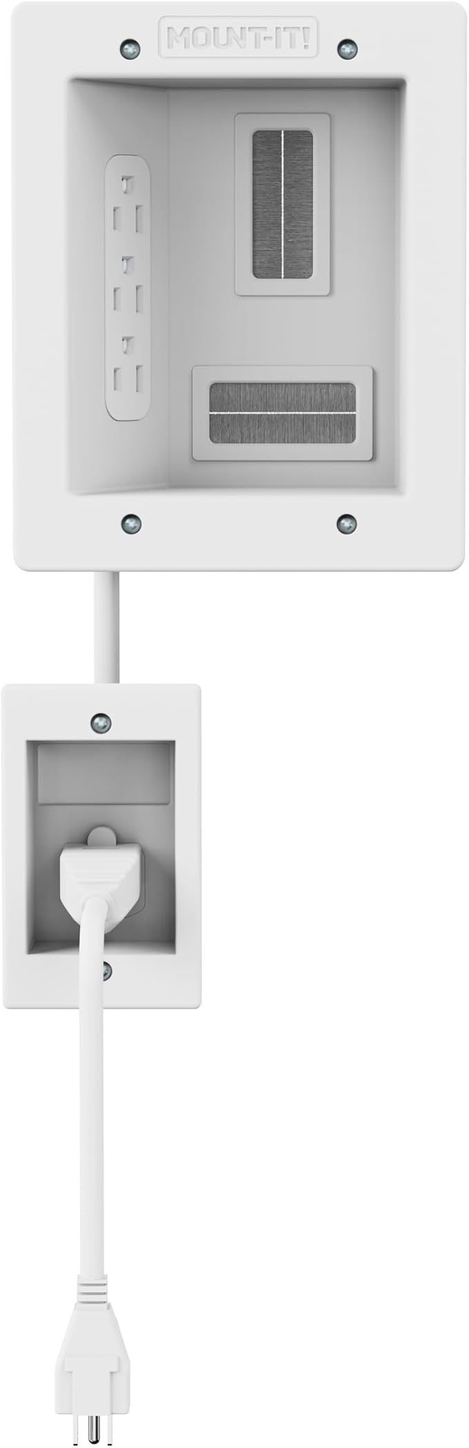 Mount-It! In-Wall TV Cable Management Kit with Power – Triple Outlet, Male Wall Plug and 5ft External & 9ft Behind the Wall Cords, Hand Saw – Easy, Safe Cable Management for TV and Home Theater Setups