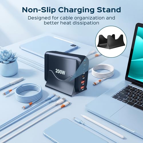 Turonic 200W USB Charging Station with Stand, 6-Port Fast Charge
