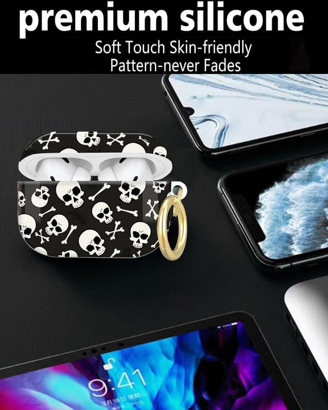 Compatible with AirPod Pro 2nd/1st Generation Case Cover with Key Chain,Full Protective Shockproof Wireless Headphone Case for Airpod Pro 2023/2022/2019(Skulls and Crossbones)