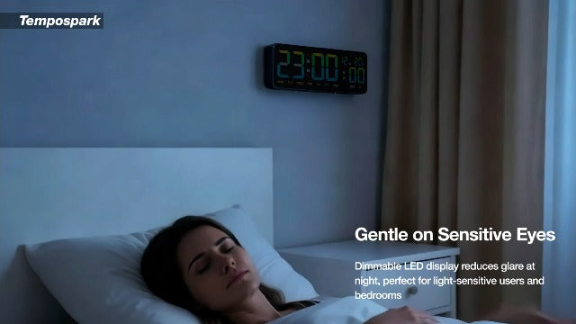 12" Large Digital Wall Clock WiFi Sync for Bedroom, Living Room, Classroom, WiFi Clock with Remote Control, Temperature, Timer, Dual Alarms, Dimmer, Auto DST, Volume Control