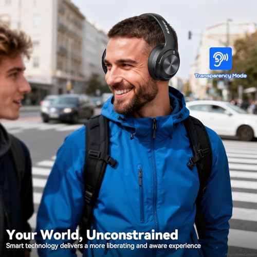 Hybrid Active Noise Cancelling Headphones, Bluetooth Headphones with Hi-Res Audio, 70H Playtime Over Ear Headphones with Fast Charge, ANC Wireless Headphones with Comfort Earcup for Travel/Office/Home