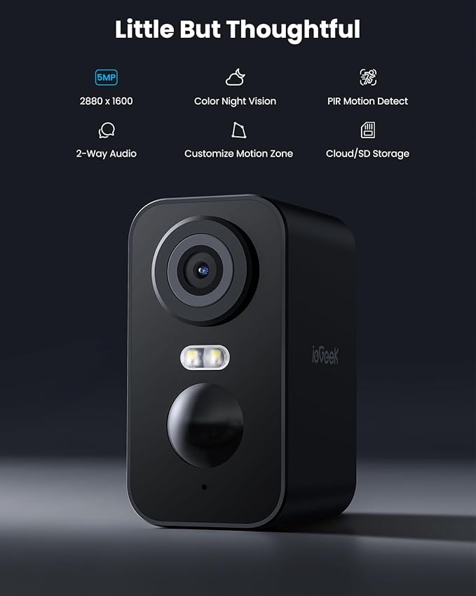 ieGeek Security Cameras Wireless Outdoor - 5MP Smart Wifi Camera System for Home Surveillance with Motion Light, Battery Powered Cam with Color Night Vision, 2-Way Audio, Siren Alarm, Works with Alexa