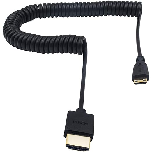 Duttek Ultra-Thin Mini HDMI to HDMI Cable, 8FT/2.5M, Coiled, HDMI to Mini HDMI Coiled Cable Support 4K Ultra HD, 1080p, 3D,for Projector, Monitor, Camcorder