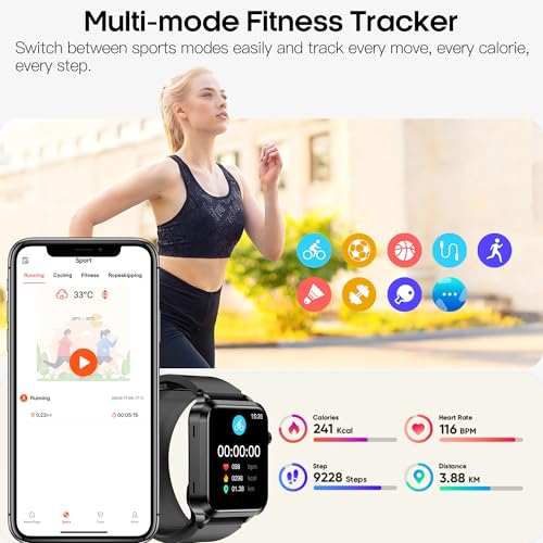 Yowow BIT Blood Pressure Smart Watch Air Bag Air Cuff, 24/7 Heart Rate Blood Oxygen Body Temperature Sleep Respiration Rate Health Monitor Activity Tracker Familiy Data Sharing (Black)