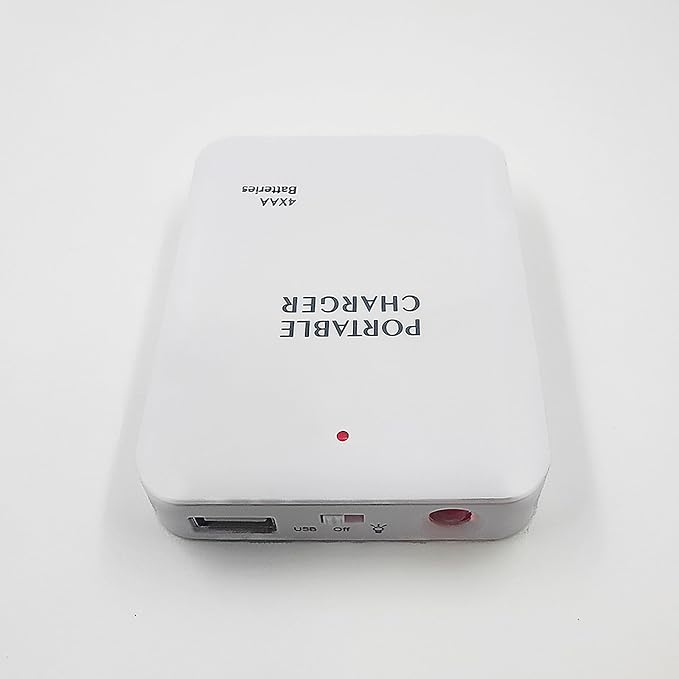 Battery Operated Phone Charger Emergency|USB Battery Powered Power Bank Portable 4 AA Batteries Powered Outlet (White)
