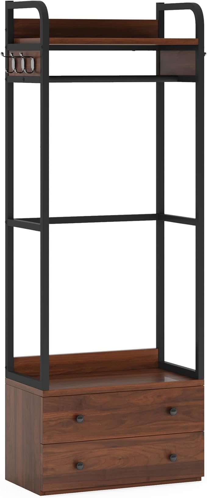Tribesigns Freestanding Closet Organizer Small Clothes Rack Coat Rack with Drawers and Shelves, Heavy Duty Small Garment Rack Industrial Hall Tree for Hallway, Entryway, Bedroom