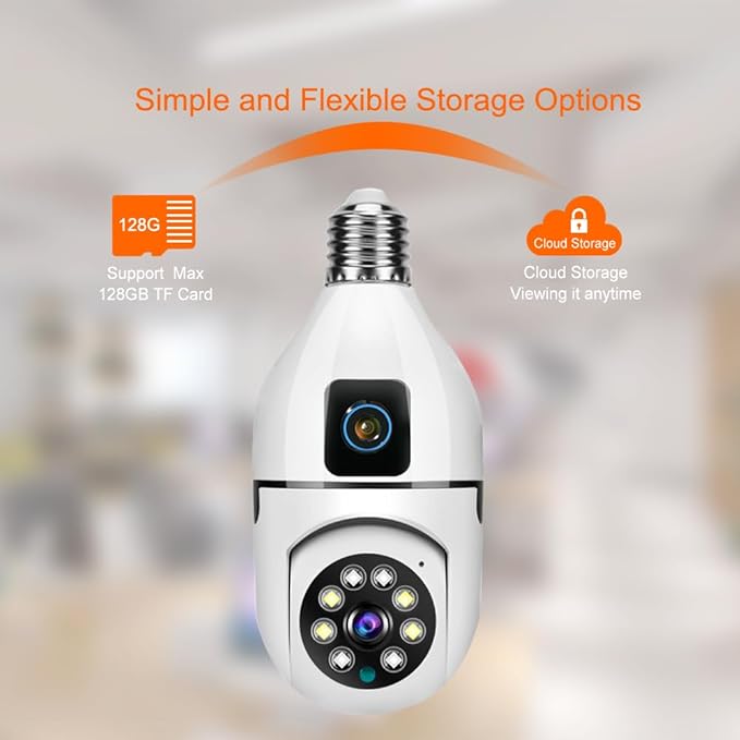 6MP Dual-Lens Light Bulb Security Camera, TUYA Indoor 360Β° Pan/Tilt WiFi Cam with Auto Tracking, Color Night Vision, Motion Alerts, 2-Way Audio, Pet/Baby Monitor, E27 Socket