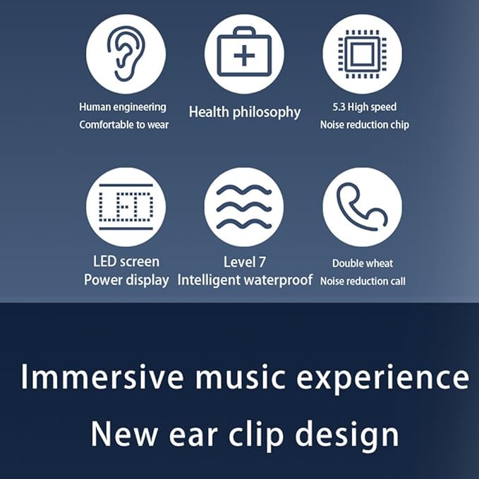 Open-Ear Wireless Headphones Bluetooth Clip On Mini Earbuds Charging Case Ear Buds Sports Bone Conduction Earphones for Workout Driving Walking (Black)
