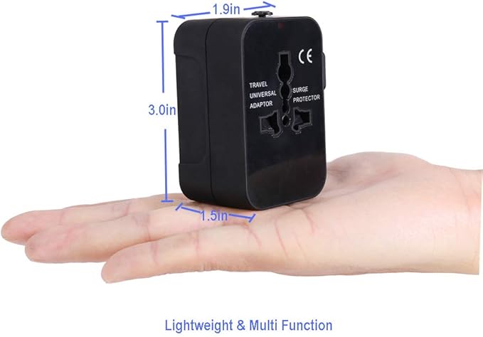 Travel Adapter, Worldwide All in One International Power Adapter Universal Adapter Plug with 2.1A Dual USB Charging Ports for Asia Europe UK AUS and USA (Black)