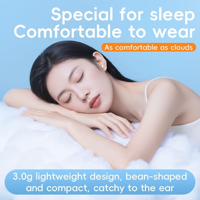 Invisible Sleep Earphones Bluetooth 5.4, MIni Sleep Earbuds Wireless with Long Battery Life, Noise Cancelling Headphones for Side-Sleeping, Comfortable Fit/Waterproof (Beige)