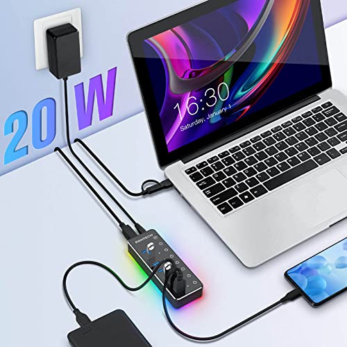 RSHTECH RGB USB Hub, USB C/USB 3.0 to 7-Port Powered USB Hub, RSH-518R