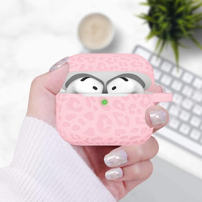Engraved Leopard Case Compatible with AirPods 4th Generation Carving Cover with Keychain, Skin Soft Cover for Compatible with AirPods 4 Case Full Protection,Front LED Visible, Pink