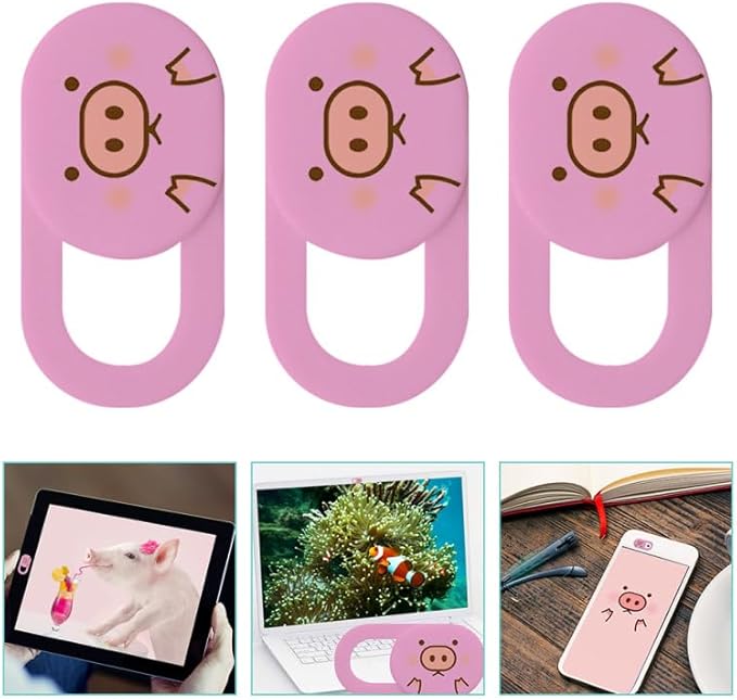 ARTIBETTER Privacy Protection Cover 3-Pack Cute Pink Pig Camera Privacy Covers for Laptops Pro Air Pc Webcam Slide to Open and Close Laptop Accessories