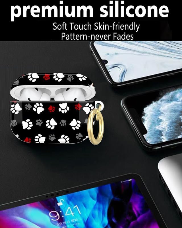 Compatible with AirPod Pro 2nd/1st Generation Case Cover with Key Chain,Full Protective Shockproof Wireless Headphone Case for Airpod Pro 2023/2022/2019(Dog Paw Print)