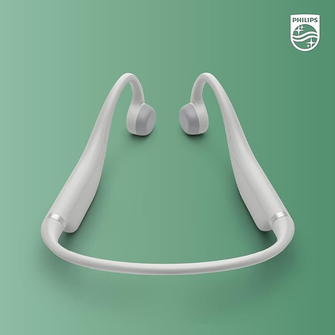 PHILIPS Kids Open-Ear Bone Conduction Bluetooth Headphones with Internal Microphone and Parental Controls, Gray, TAK4607GY