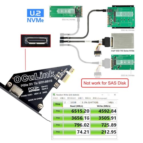 CY Adapter PCI-Express 4.0 PCIE 1x to Oculink SFF-8612 SFF-8611 Host Card for U.2 SSD eGPU External Graphics Card Dock
