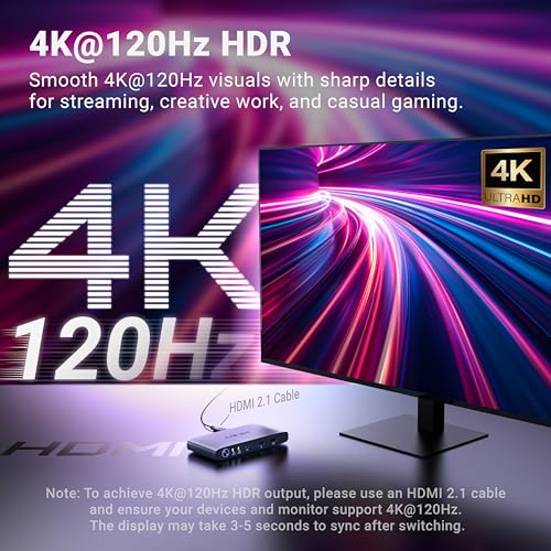 MINIX K1 USB C KVM Switch 1 Monitors 2 Computers, 4K@120Hz HDR, 100W PD 3.0, Dual USB-C Input KVM Switches, Share Keyboard & Mouse, Aluminum Design, Compatible with Windows, Mac, Linux, Android - Image 7