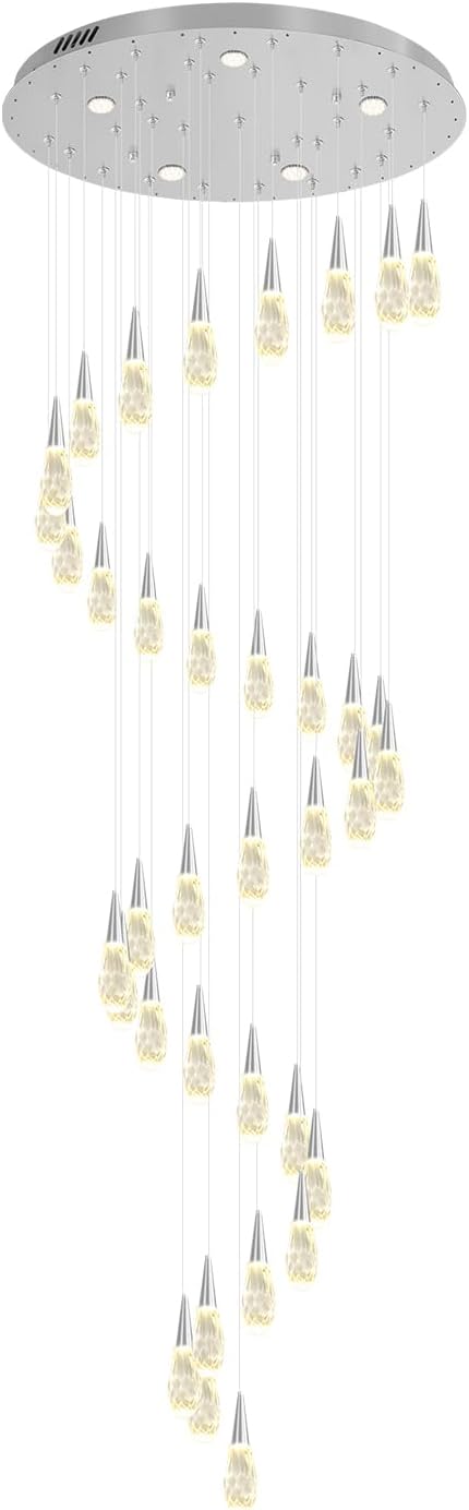 30 Light Extra Large Chandelier for High Ceiling Lights Silver Moderm Pendant Light Fixture Crystal Chandelier for Staircase Foyer Villa Living Room