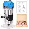 Elevon Wood Router, Laminate Milling Engraving Hand Machine Joiner Tool Electric Trimmer, 800W 110V Compact Palm Router, Woodworking Tools for Woodworking, Edge Guide and Roller Guide (26PCS)