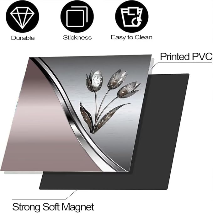 Metal Flower Magnet Dishwasher Cover,Floral Metal Texture Decal for Dishwasher Front Door,Pink Polishing Steel Kitchen Dishwsher Magnetic Sticker 23'' W x 26'' H