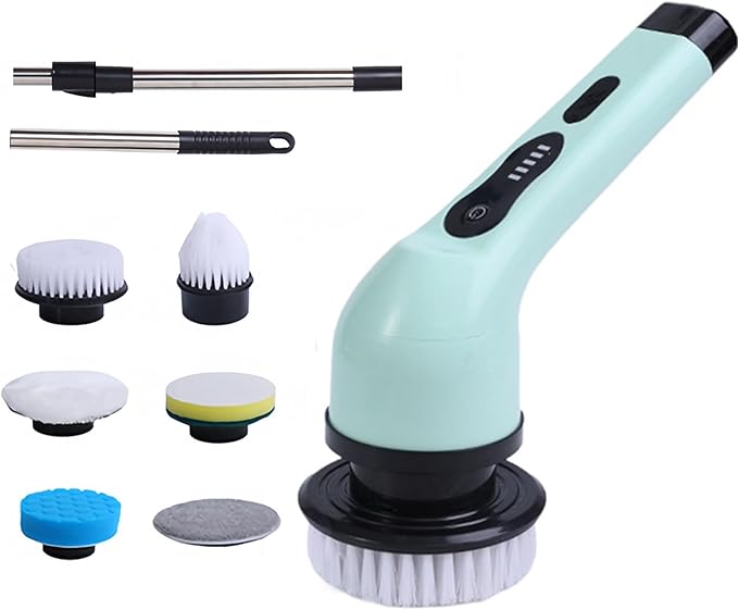 Cordless Electric Spin Scrubber, 9 Replacement Cleaning Heads IPX6 Dual Cleaning Brush with Extension Arm for Bathroom Bathtub Grout Tile Floor (6