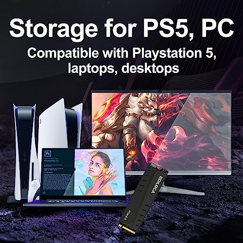 Ediloca 1TB PCIe Gen4 NVMe M.2 Gaming SSD with Heatsink for PS5, 7400MB/s Read, 1GB DRAM Cache, 3D TLC Internal Solid State Drive Compatible with PS5 & PC (EN855)