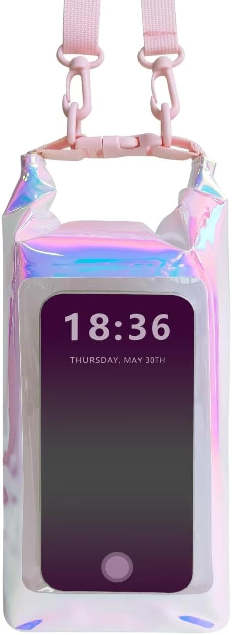 Waterproof Phone Case, IPX8 Cellphone Dry Bag for iPhone 16 15 14 13 Pro Max, Beach Cruise Ship Essentials, 8.3 inch, A Container (Rainbow Color)