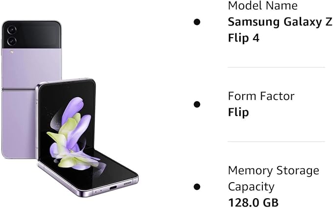 SAMSUNG Galaxy Z Flip 4 5G, US Version, 128GB, Bora Purple - AT&T Locked (Renewed)