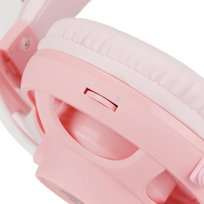 Cute Pink Cat Ears Gaming Headset for, 7.1 Surround Headband Wired Gaming Headset Bass Surround and Noise Cancelling with Mic for Laptop PC Smartphones (Pink)