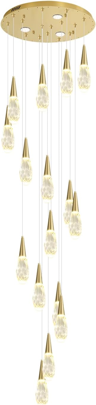 Modern Crystal Chandelier 16-Light Large Chandeliers for High Ceilings Gold Raindrop Chandelier Crystal Chandeliers for Staircase Villa Living Room Entryway
