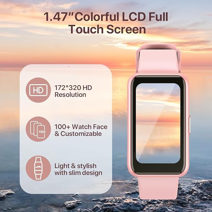 Smart Watch for Women, Slim Fitness Tracker with Heart Rate, Blood Oxygen, Sleep & Step Monitor, IP68 Waterproof Smartwatch, Lightweight Pink/Gold Bracelet Watch Compatible with Android & iPhone