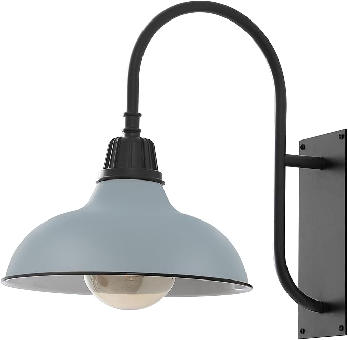 JONATHAN Y JYL7614K Stanley 12.25" 1-Light Farmhouse Industrial Indoor/Outdoor Iron LED Gooseneck Arm Outdoor Sconce for Entryway Lobby Kitchen Bathroom Bedroom Living Room Hallway, Matte Silver Blue