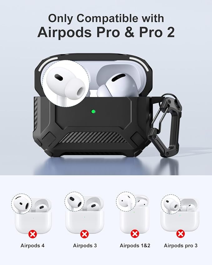 Lerobo for AirPods Pro 2 Case with Cleaner Kit,Hard Protective Cover Compatible with Apple AirPods Pro 2nd/1st Generation with Keychain, Powerful Drop Protection, Magnetic Lid, LED Visible, Black