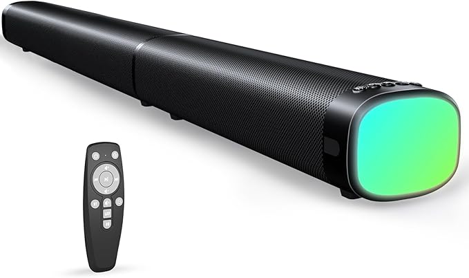 Sound Bar,100W Sound Bar for Smart TV with 3 RGB Lights Modes, Bluetooth 5.3, ARC/Opt/AUX Connect, Detachable 2-in-1 Speaker, 3 Equalizer Modes, Bass Surround Soundbar for TV/PC/Gaming/Projectors