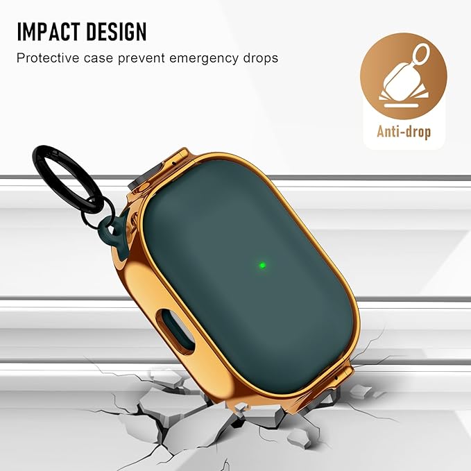 Maxjoy for Cute Airpods Pro 2 case with Safety Lock,Compatible Airpods Pro Case 2nd/1st Gen,Compatible Plating Solid Color AirPods Case Cover for Men Women Girly with Keychain-Green
