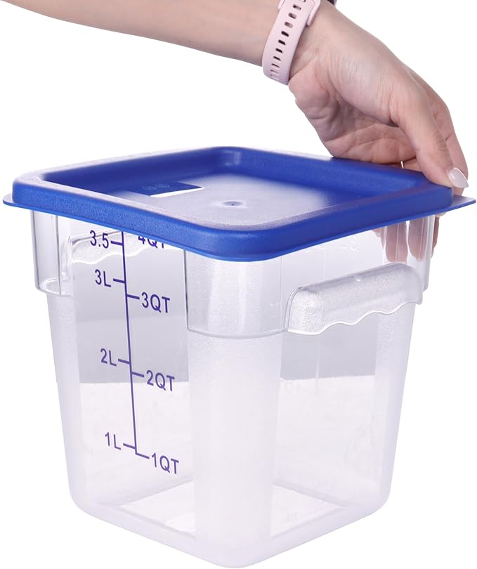 2 Pack Square Food Storage Container With Lid, 2-6 Quart Commercial Storage Box With Scale & Handle, Cake Making, Dough Marinating Meat, Kitchen Supplies (6 Quart)