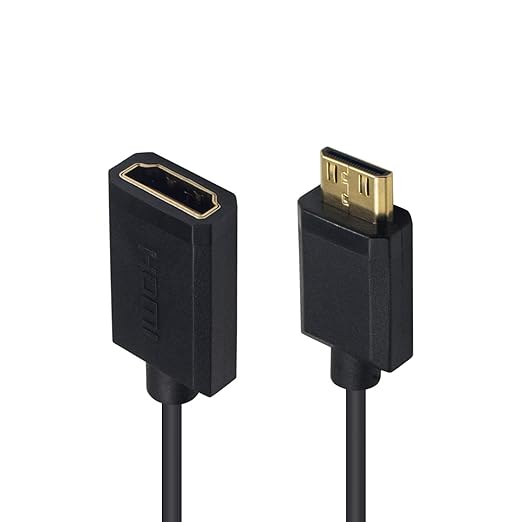 Duttek 4K Mini HDMI to HDMI Coiled Cable 6FT/1.8M, Mini HDMI Male to A Female Extension Cable Supports 1080P, 3D for Camera, Camcorder, Laptop, Projector