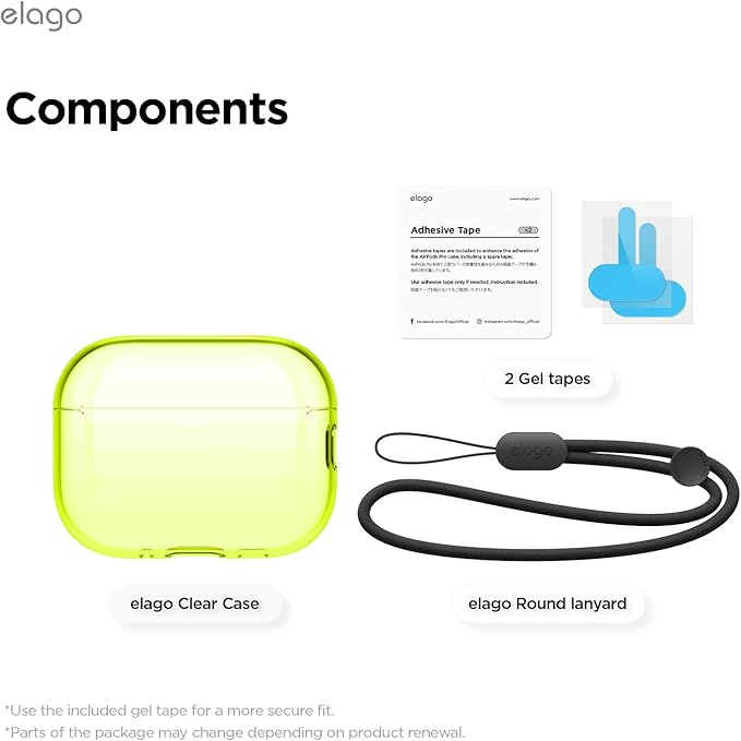 elago Clear Case Compatible with AirPods Pro 3 Case Clear Cover - Lanyard Included, Strap Included, Reduced Yellowing, Shockproof, Full Protection, Soft TPU (Neon Yellow)