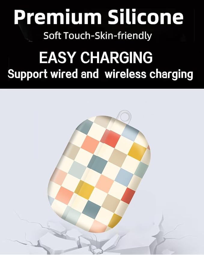 Compatible with AirPod Pro Case 2nd/1st Gen (2023/2022/2019),Shockproof Protective Cover with Keychain for Women,Cute Charging Case for Airpod Pro 2/1(Checkered Beige Light Colors)