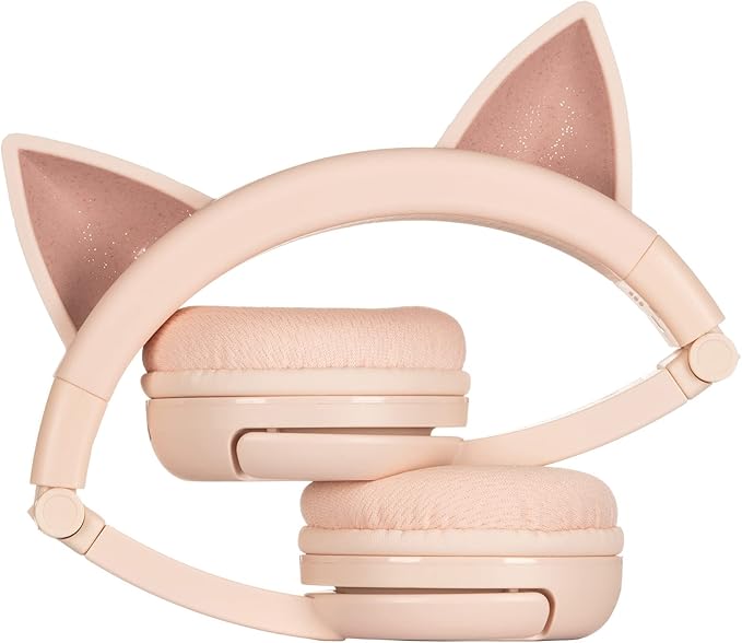 BuddyPhones PlayEars Plus | Cat Ear Foldable Bluetooth Kids Headphones + Microphone, Works Wired or Wireless - SafeAudio Volume-Limiting for iPhone/iPad/Tablet/PC and More